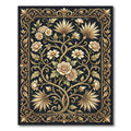 Golden Rose Vine Bordered Botanical Medallion Rug