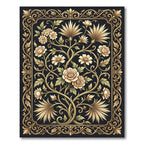 Golden Rose Vine Bordered Botanical Medallion Rug