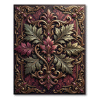 Ornate Gold Burgundy Acanthus Foliage Rug