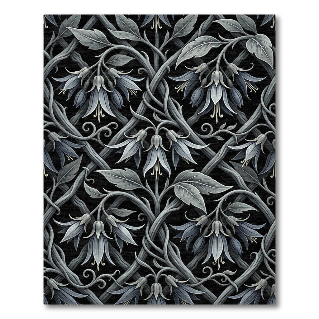Gothic Monochrome Bellflower Trellis Scroll Rug