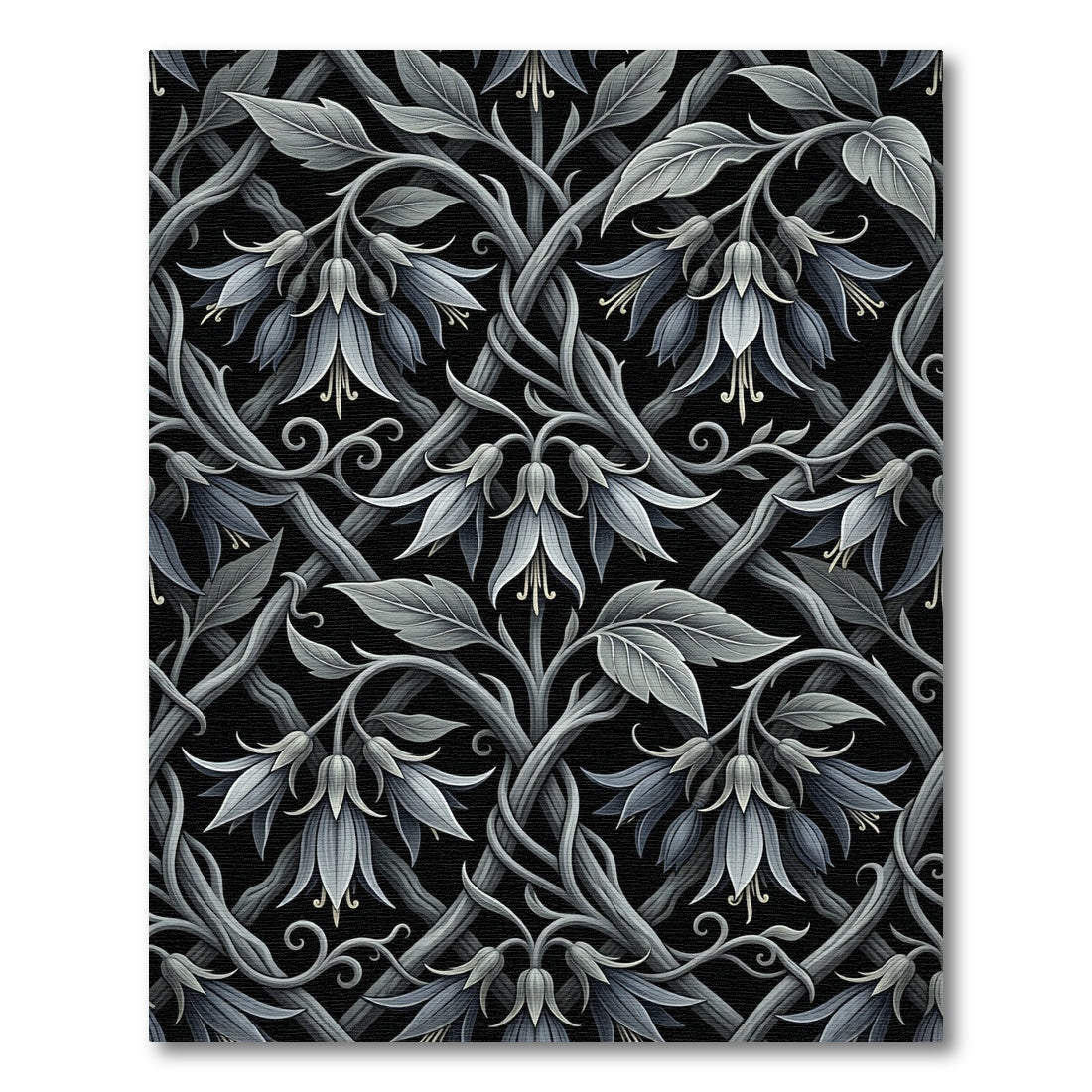 Gothic Monochrome Bellflower Trellis Scroll Rug