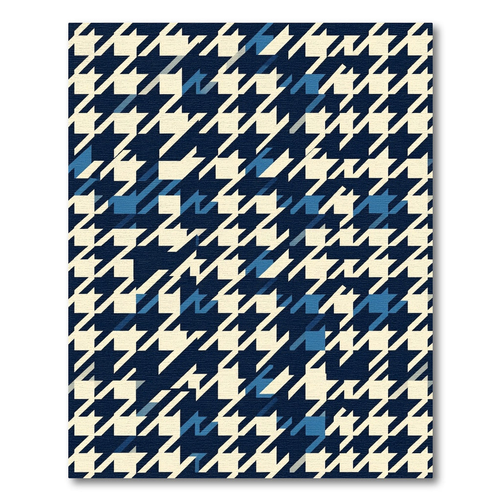 Navy Blue Cream Houndstooth Geometric Rug