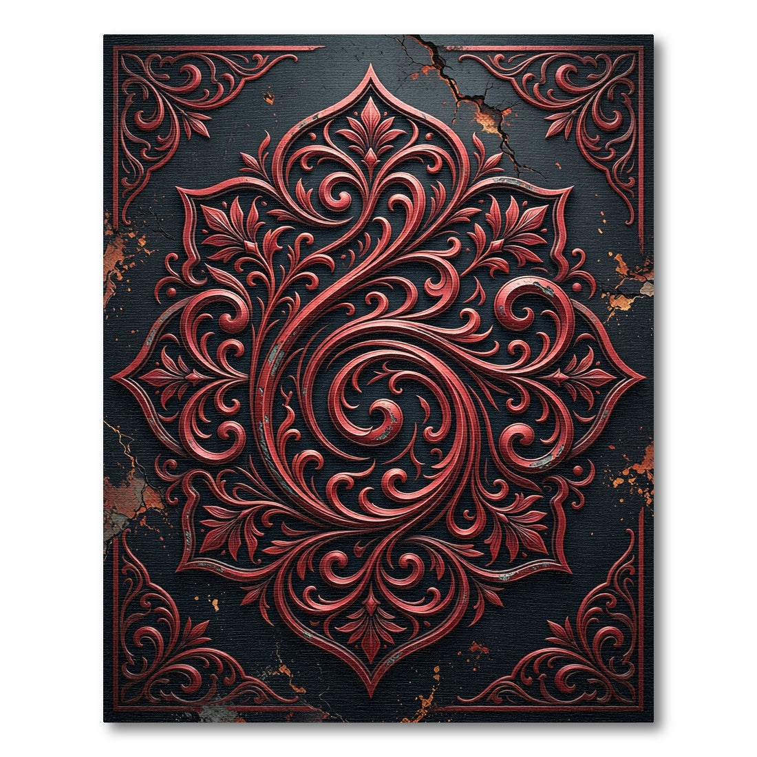 Gothic Crimson Scroll Medallion Art Rug