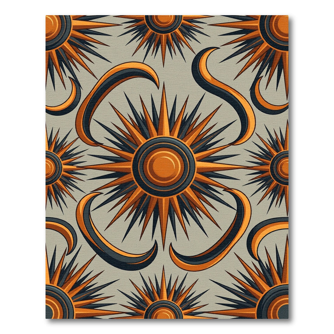 Celestial Sunburst Amber and Charcoal Geometric Rug