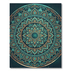 Teal and Gold Radiant Lotus Mandala Rug