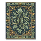 Antique Green Gold Acanthus Leaves Frame Rug