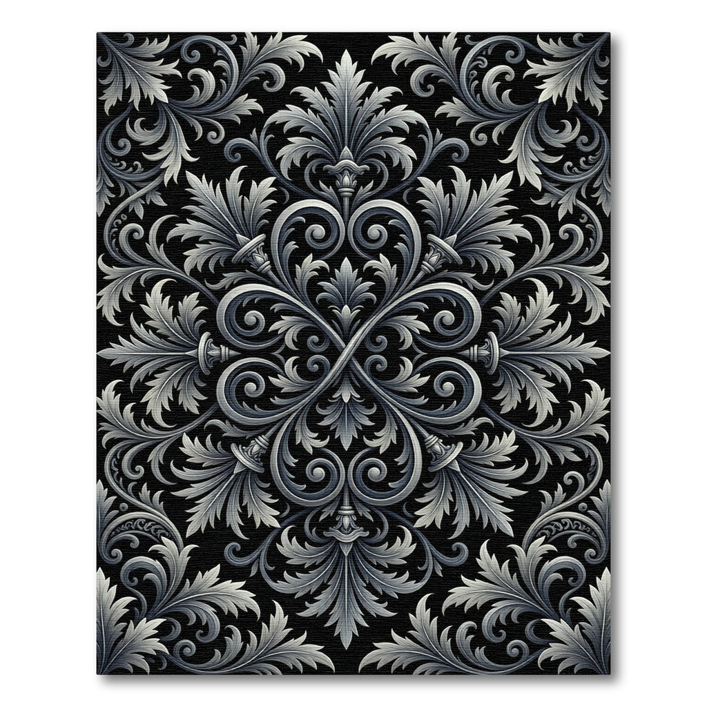 Ornate Silver Acanthus Leaf Scroll Rug