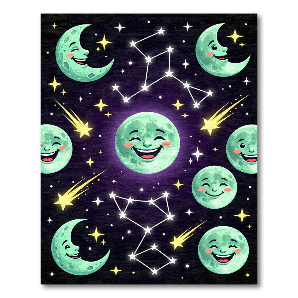 Whimsical Mint Moon Stars Constellation Rug
