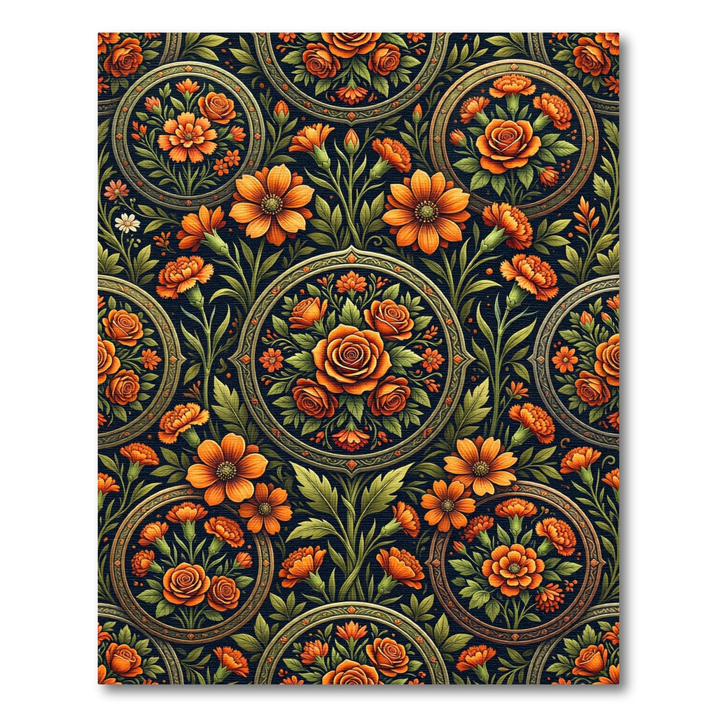 Elegant Amber Floral Medallion Garden Rug