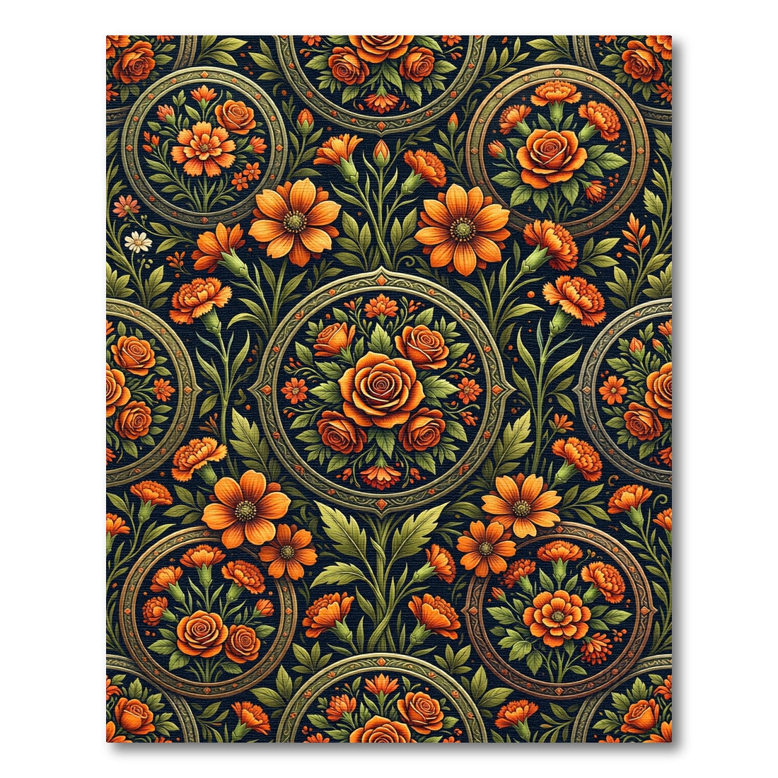 Elegant Amber Floral Medallion Garden Rug