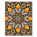 Golden Sunflower Gray Leaf Medallion Rug