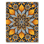 Golden Sunflower Gray Leaf Medallion Rug