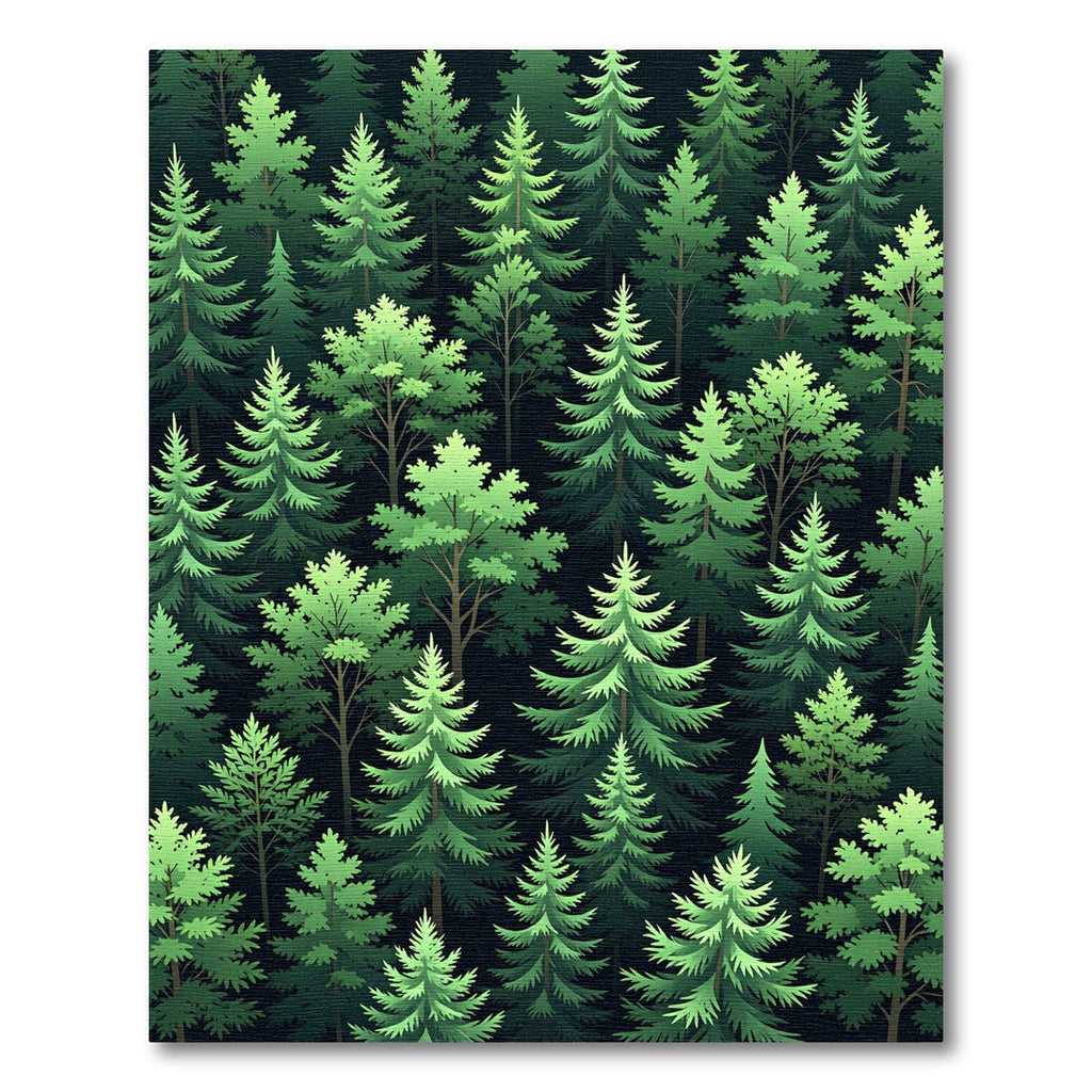 Lush Emerald Coniferous Forestscape Rug
