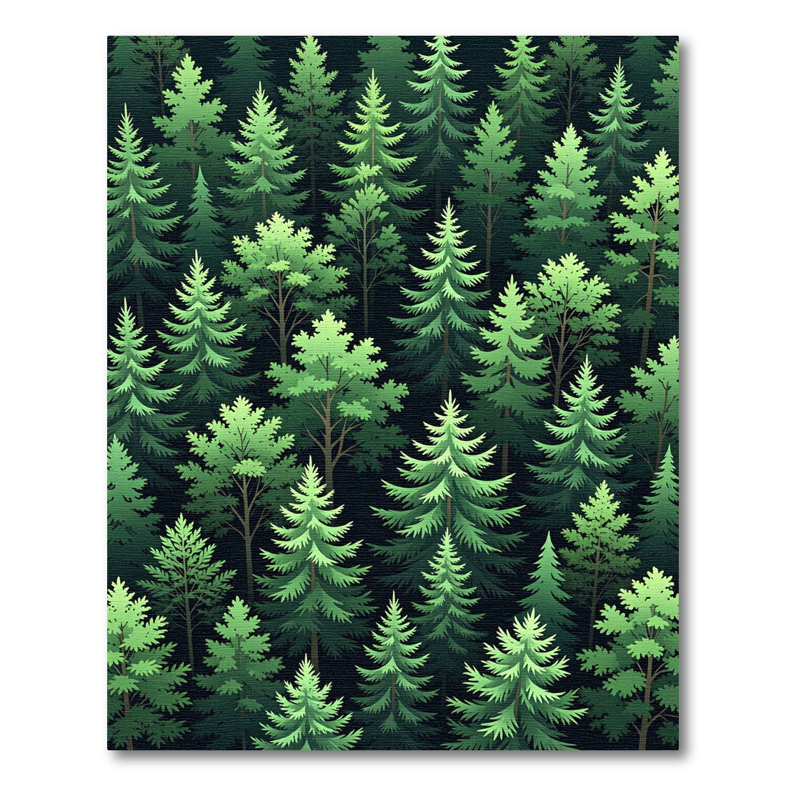 Lush Emerald Coniferous Forestscape Rug