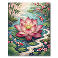 Pink Lotus Koi Pond Serene Scene Rug