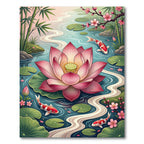 Pink Lotus Koi Pond Serene Scene Rug