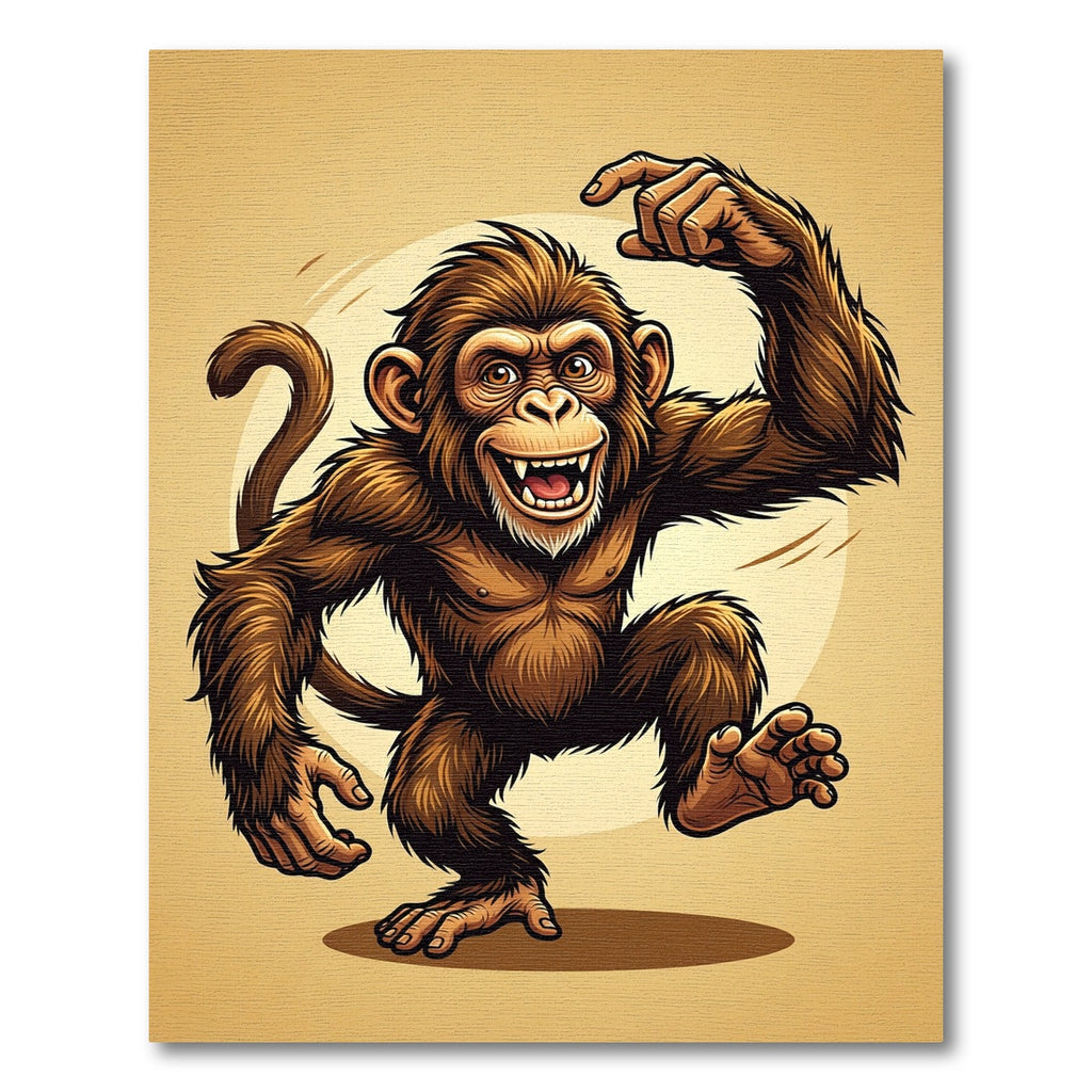 Playful Golden Chimp Graphic Illustration Rug