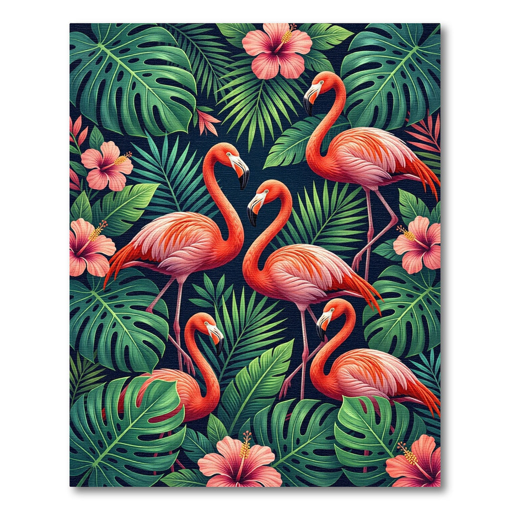 Vibrant Tropical Flamingo Hibiscus Jungle Rug