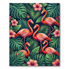Vibrant Tropical Flamingo Hibiscus Jungle Rug
