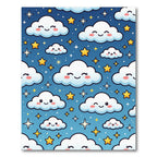 Cute Celestial Clouds and Golden Stars Rug