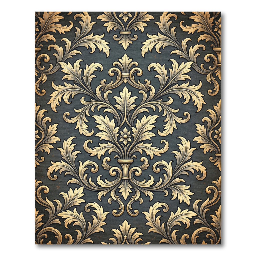 Gold Damask Scroll Charcoal Backdrop Rug