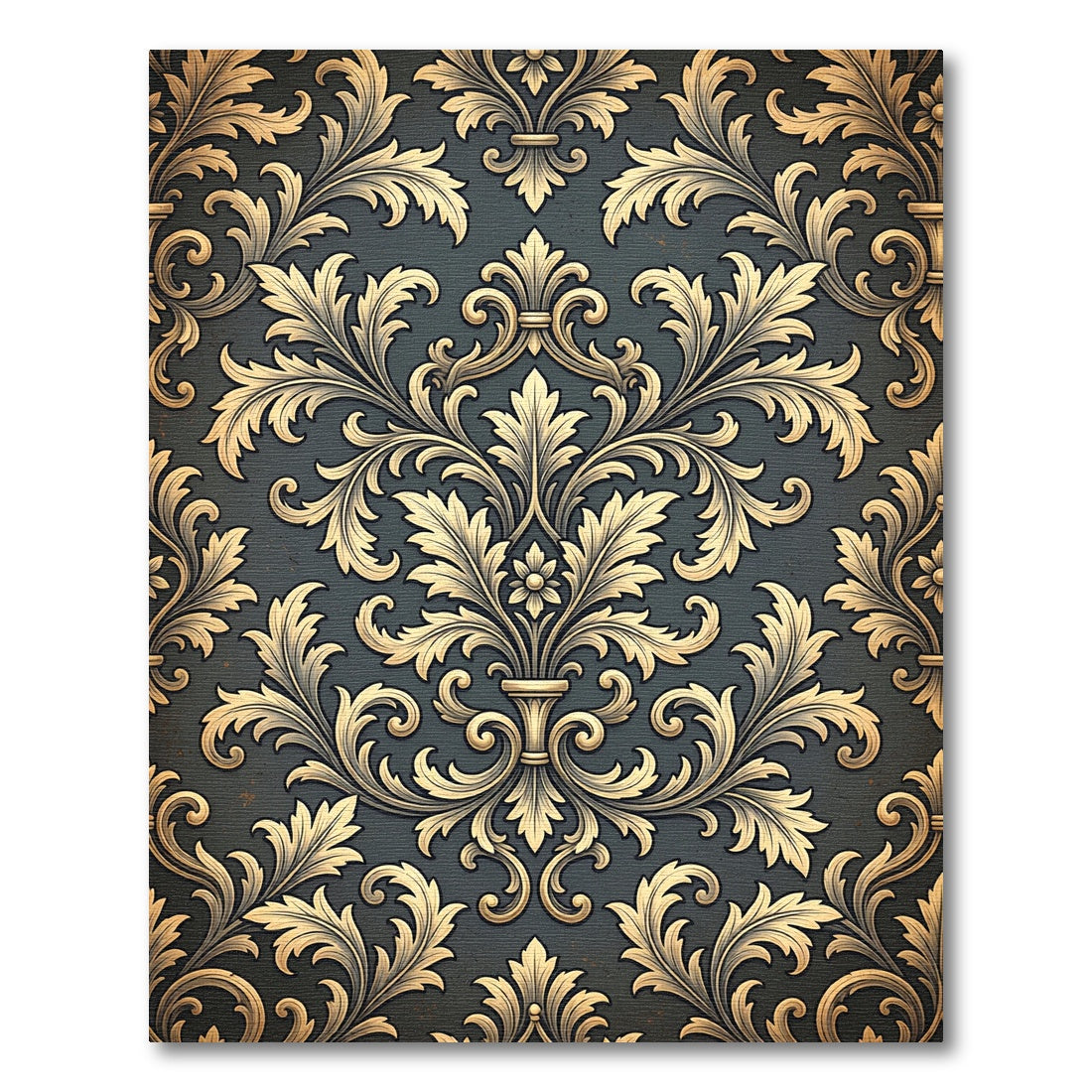 Gold Damask Scroll Charcoal Backdrop Rug