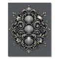 Elegant Silver Scalloped Shell Damask Rug
