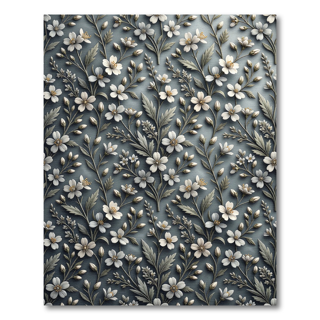 Delicate White Floral Botanical Trail Rug