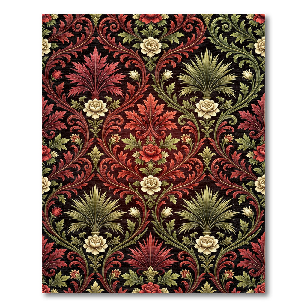 Crimson Gold Floral Vine Scroll Rug