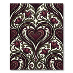 Dark Burgundy Heart Floral Damask Rug