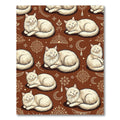 Cream Cat Moon Mandala Brown Rug