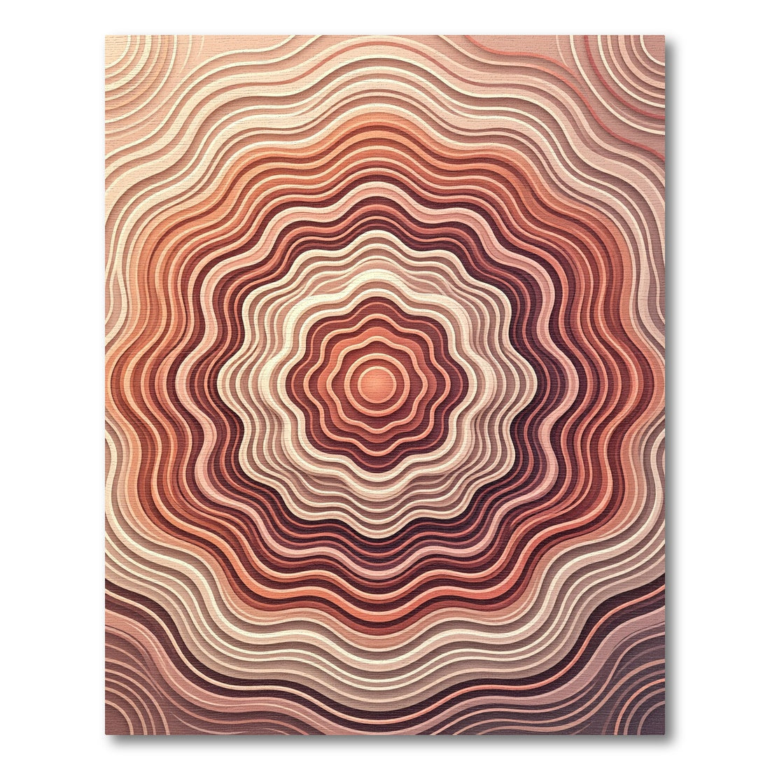 Abstract Terracotta Wavy Concentric Circle Rug