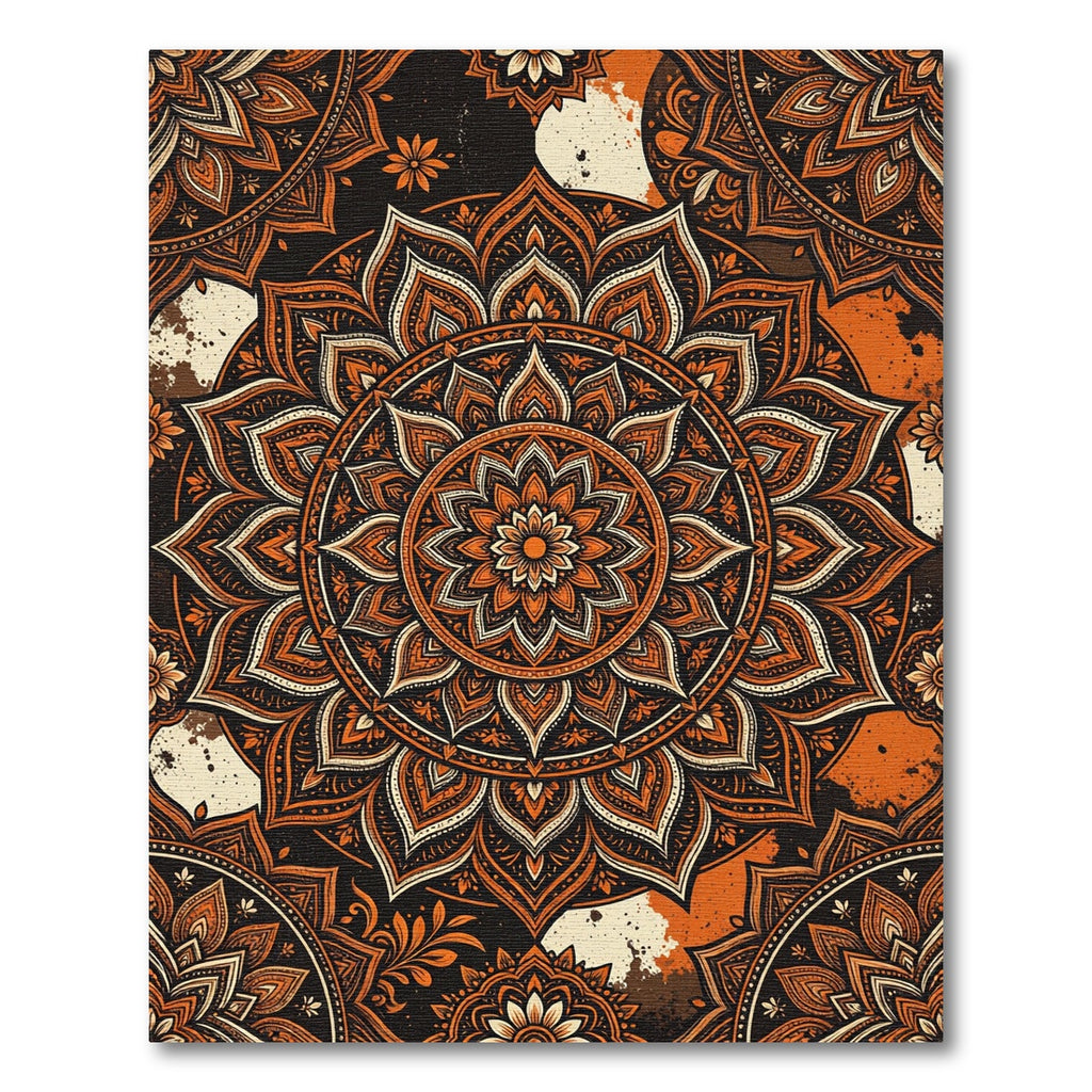 Burnt Orange Floral Mandala Medallion Rug