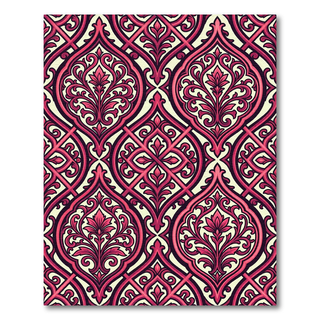 Crimson Red Damask Flourish Rug