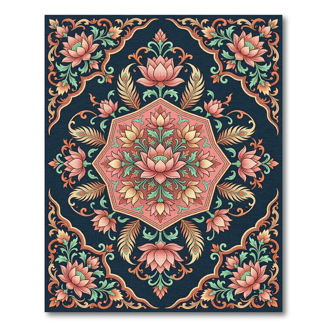Coral Lotus Floral Medallion Rug