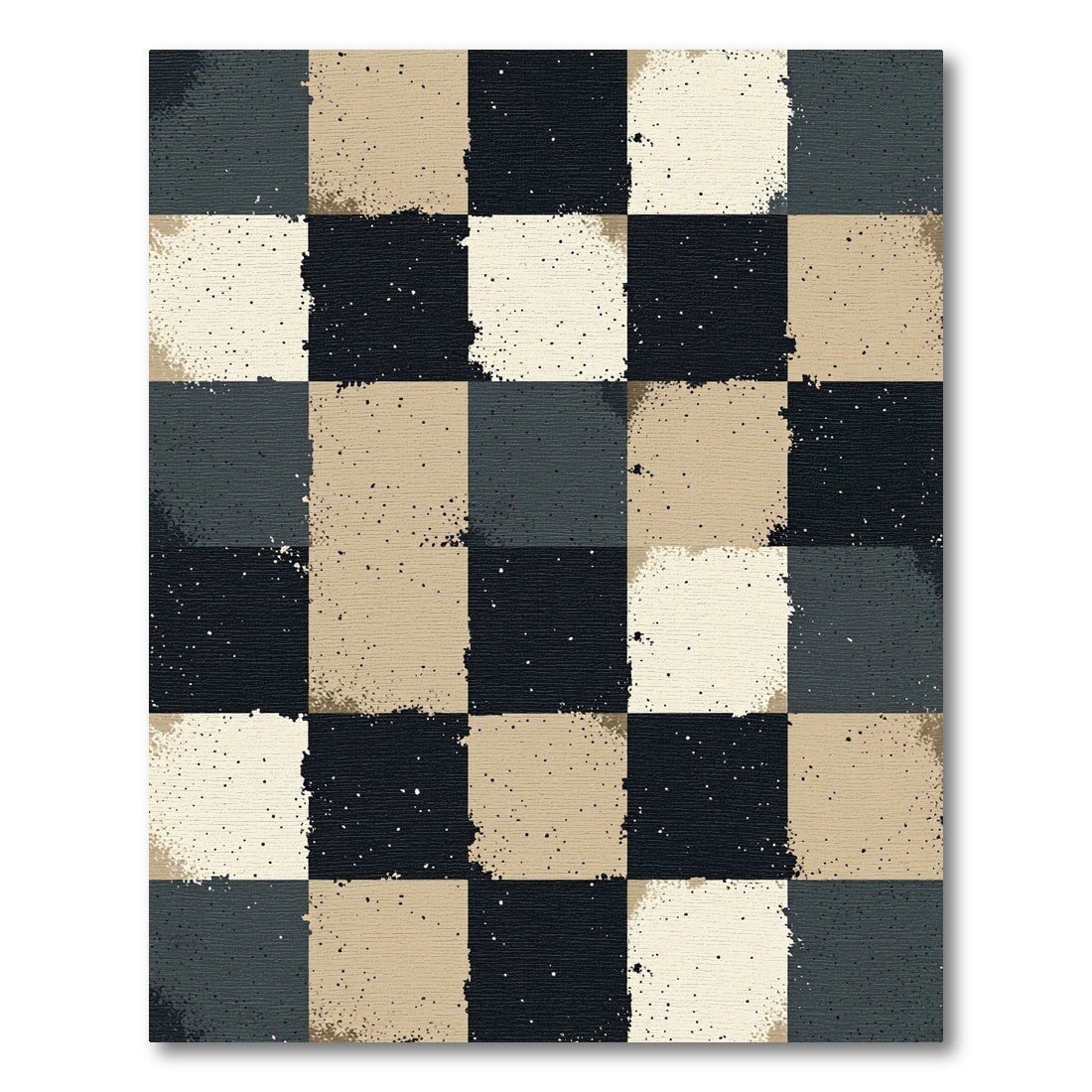 Textured Monochrome Checkered Earthy Square Rug