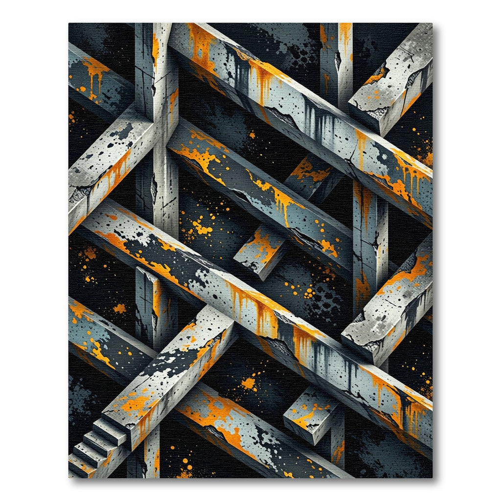 Industrial Gray Orange Splatter Geometric Rug