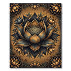 Metallic Gold and Slate Lotus Flower Rug
