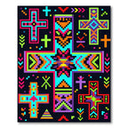 Neon Pixel Geometric Crosses Abstract Rug