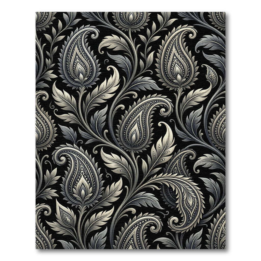 Monochromatic Paisley Floral Scroll Rug