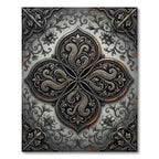 Ornate Charcoal Bronze Filigree Medallion Rug
