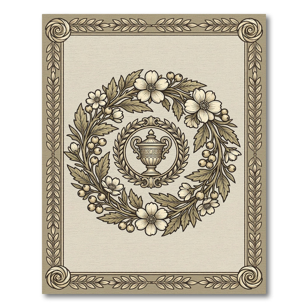 Vintage Floral Urn Wreath Border Rug