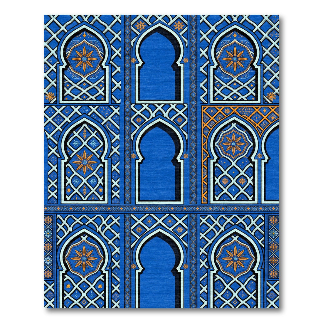 Intricate Royal Blue Arched Tile Rug