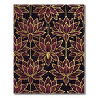 Art Deco Burgundy Lotus Gold Tress Rug