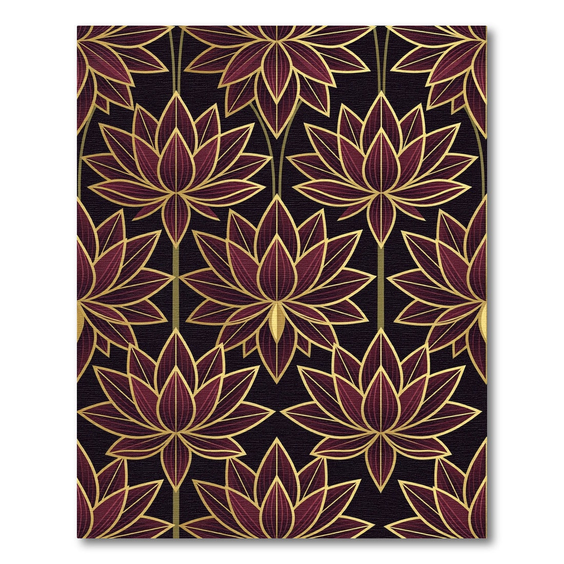 Art Deco Burgundy Lotus Gold Tress Rug