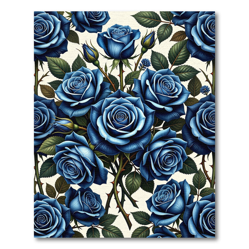 Elegant Midnight Blue Rose Floral Rug
