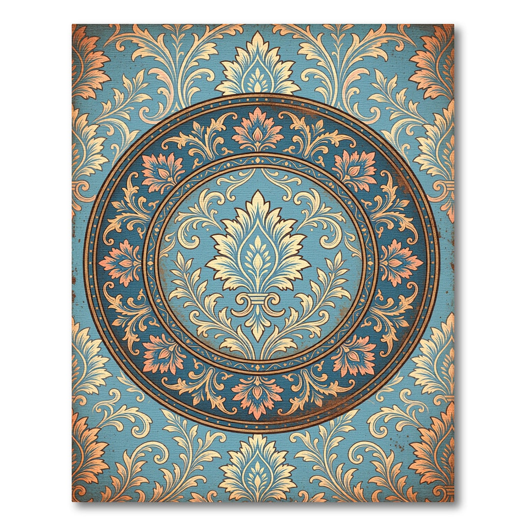 Ornate Damask Medallion in Dusty Blue Rug