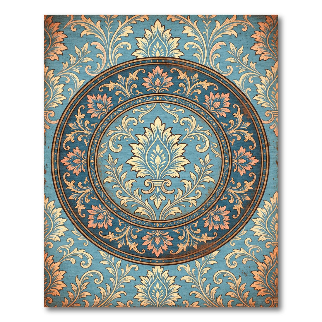 Ornate Damask Medallion in Dusty Blue Rug