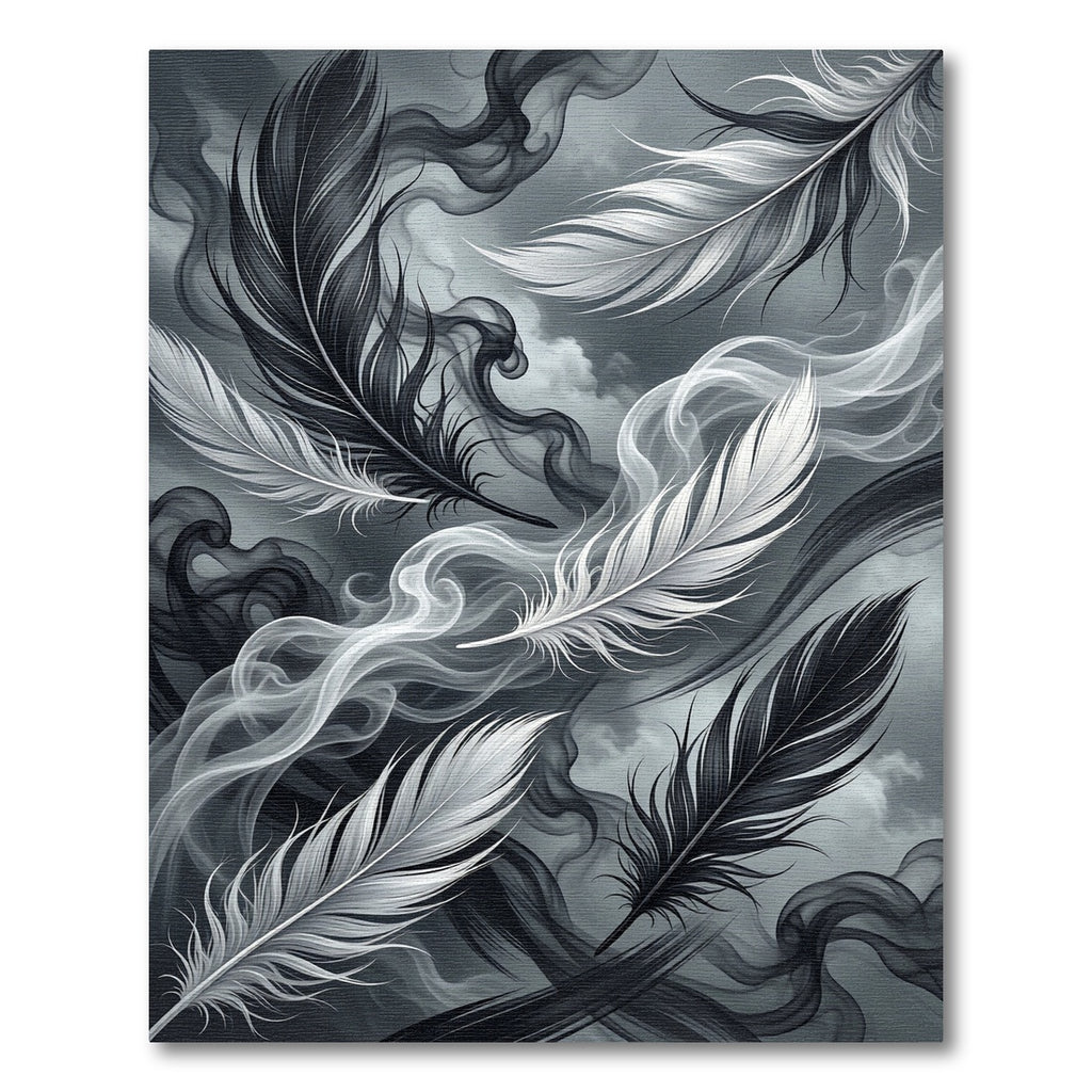 Dramatic Black White Feather Swirl Rug