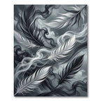 Dramatic Black White Feather Swirl Rug